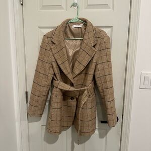 Astr Tan Plaid Women's Blazer Coat